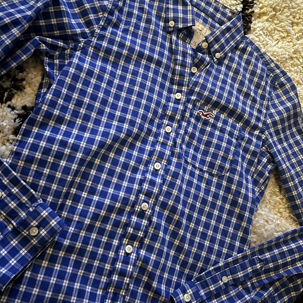 Hollister royal blue plaid button down shirt XS - Picture 4 of 4